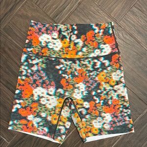 Offline by Aerie Orange and White Bike Shorts with Vibrant Floral Design